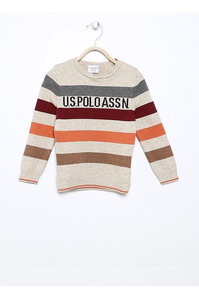 U.S. Polo Assn. Πουλόβερ για αγόρι με ριγέ γκρι λαιμόκοψη