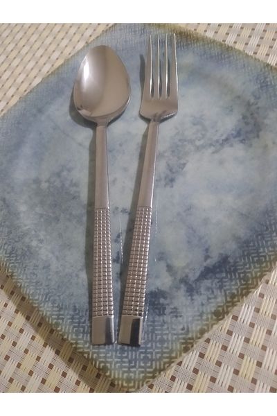 DİBA AVM 6 Person Dinner Fork 6 Person Dinner Spoon Wicker Simple Model 12 Pieces for 6 People