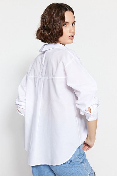 Trendyol Collection Cămașă țesută oversize/Wide Fit, ecru, cu nasturi la spate TWOSS23GO00114