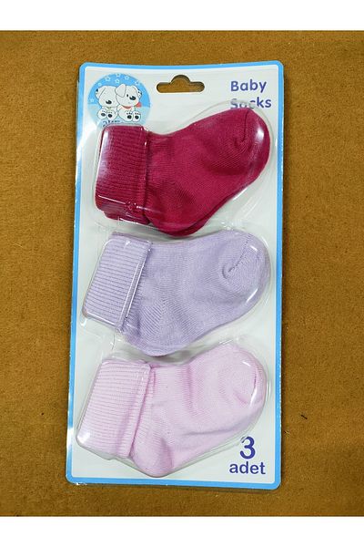 Akface 3 Pack Şeker Pink Organic Baby Socks 0-2 Years Old from the Factory