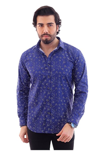 ALTEGRO Yeni Sezon %100 Pamuklu Slim Fit Uzun Kollu Baskılı Erkek Gömlek