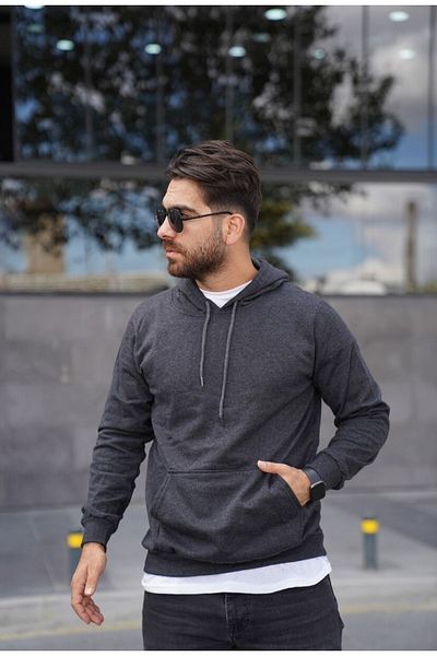 FATELLA Unisex Kangaroo Pocket Front Closed Crew Neck Hooded Basic Sweatshirt
