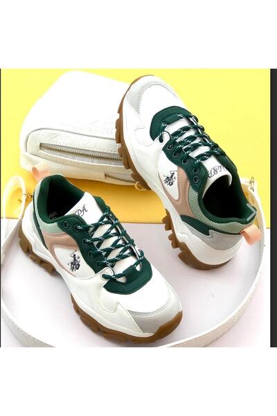 U.S. Polo Assn. Πόλο Ασν των ΗΠΑ. Γυναικεία αθλητικά παπούτσια με χοντρή σόλα σε λευκό-πράσινο casual στυλ Tracky