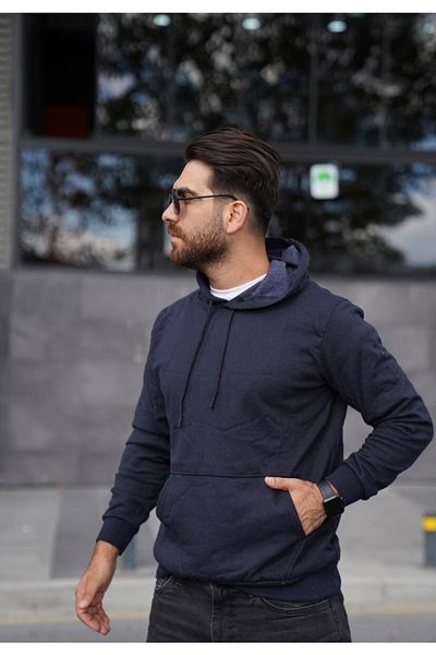 FATELLA Unisex Kangaroo Pocket Front Closed Crew Neck Hooded Basic Sweatshirt