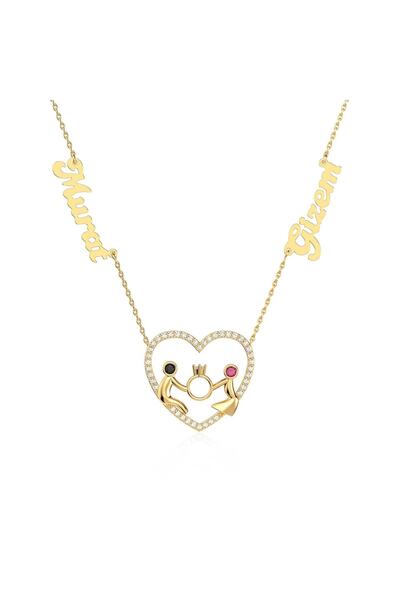 İNDİGO TAKI Isimli Kalp Içinde Yüzük Tutan Sevgililer Gümüş Kolye