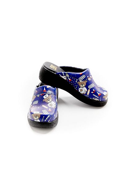 DRMOON Teddy Bear Patterned Wedge Sole Genuine Leather Sabo Slippers