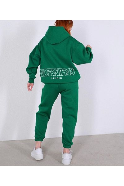 BE QUEEN Hooded Mdfrnthng Studio Back Printed Full Winter Oversize γυναικεία φόρμα
