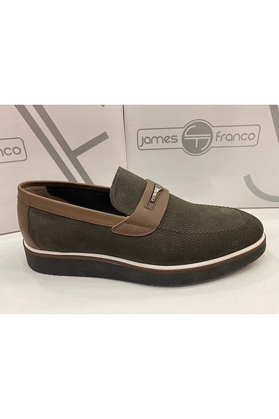 JAMES FRANCO Ανδρικά δερμάτινα παπούτσια Nubuck με καφέ αλυσίδα