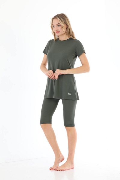 Elif Okur Short Sleeve Pool Swimsuit Khaki 7435