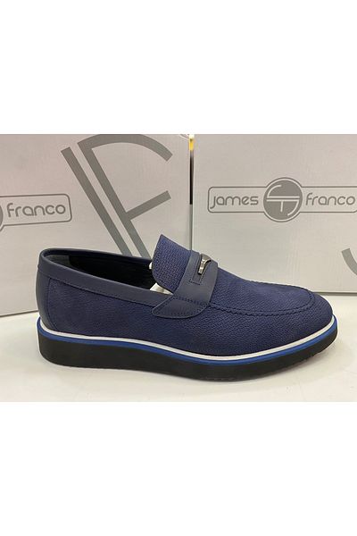 JAMES FRANCO Ανδρικά δερμάτινα παπούτσια Navy Blue Chain Nubuck