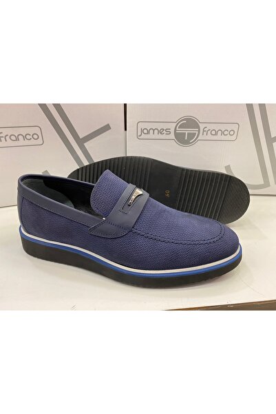 JAMES FRANCO Pantofi din piele nubuck cu lanț albastru bleumarin pentru bărbați