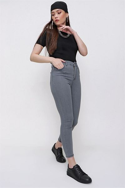 LAMİRA Women's Gray High Waist Skinny Jeans