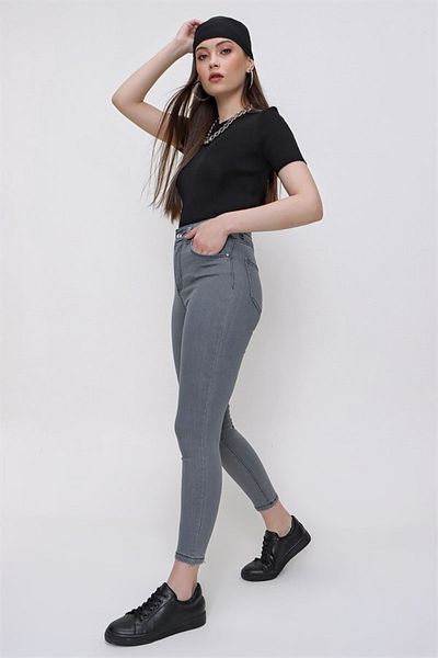 LAMİRA Women's Gray High Waist Skinny Jeans
