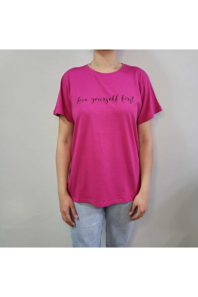 DİVİSTA Γυναικείο κοντομάνικο μπλουζάκι με φούξια λαιμόκοψη