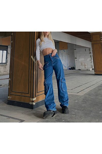 Touz Pantaloni albastru cu buzunare cargo cu fermoar - mărci generale