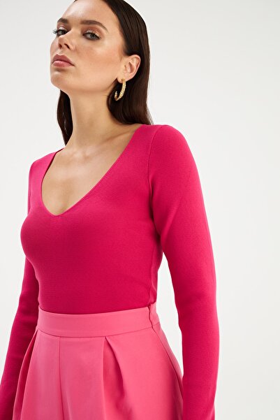 Sateen V Yaka Triko Bluz