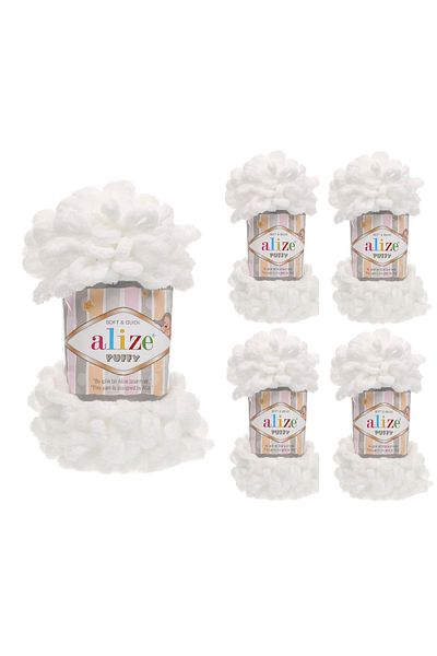 Alize Puffy Νήματα πλεξίματος χειρός 100 gr 5 Τεμάχια Χρώμα 55 Λευκό