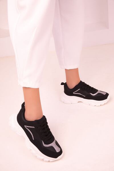 SOHO Black-Silver Women's Sneakers 15564