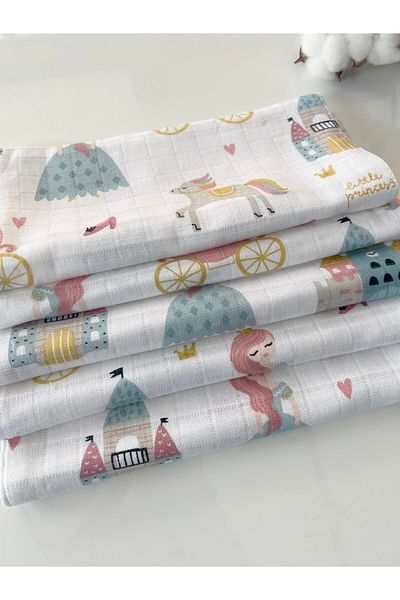 Jaju Baby Princess 5 Pieces 100% Cotton Double Layer Muslin Fabric Shoulder Cover Mouth Handkerchief Back Handkerchief