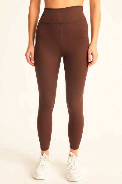 LACHT Γυναικείο κολάν με πικρό καφέ με ραβδώσεις εξαιρετικά ψηλόμεσο