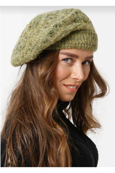 sema aksesuar New Season Stylish Women's Green Color Mohair Painter Knitted Beret