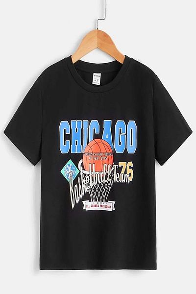 trendgar Μαύρο μπλουζάκι με στάμπα Chicago