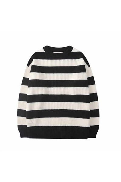 Touz Moda Dompuleri Fashion Black White Striped Streetwear Oversize Sweater-standard-black White
