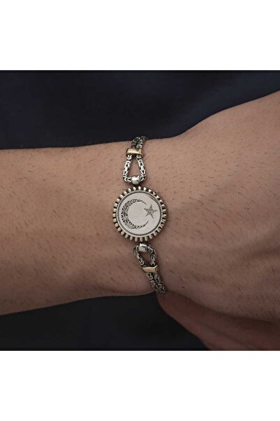 Gumush Gümüş Ay Yıldız Erkek Bileklik