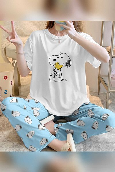 PEMBİŞ HOMEWEAR Snoopy Short Sleeve Women's Pajama Set 2194