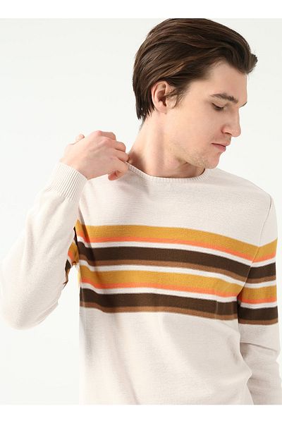 U.S. Polo Assn. Pulover pentru bărbați ecru - guler Boston, textura ciclism