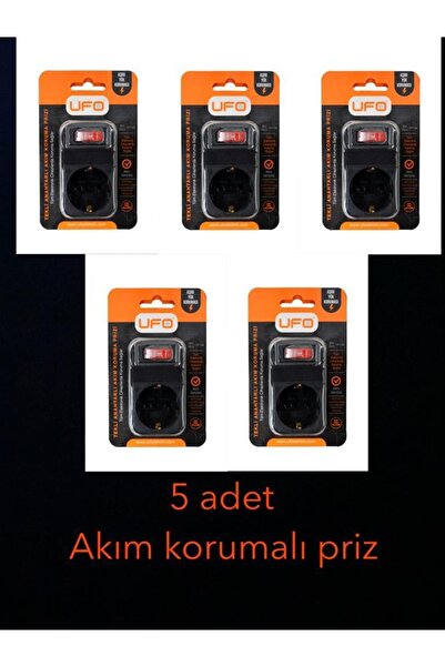 UFO Akım Korumalı Priz Siyah 5 Adet