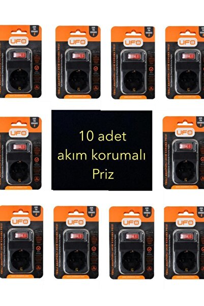 UFO Akım Korumalı Priz Siyah 10 Adet