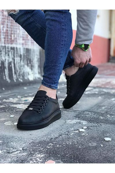WG Fashion Mp08 St, pantofi ortopedici cu șireturi, cu talpă înaltă/groasă, pentru bărbați, negru