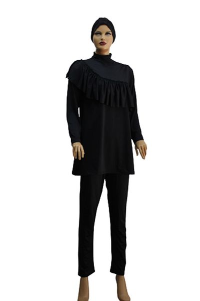 eflin Women's Clothing Black Cross Gathered Full Covered Hijab Swimsuit Large Size Option