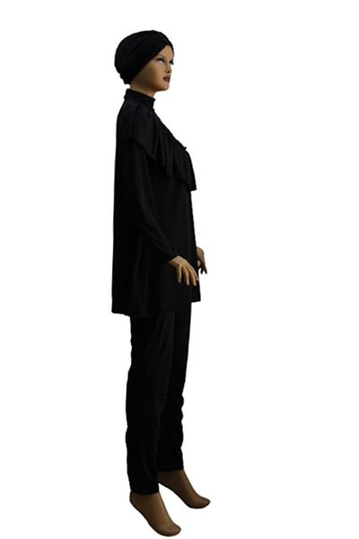 eflin Women's Clothing Black Cross Gathered Full Covered Hijab Swimsuit Large Size Option