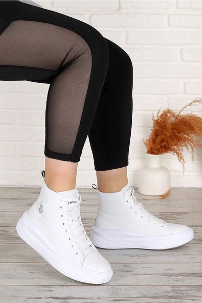 U.S. Polo Assn. Clementine Pu S Leather White Pantofi sport pentru femei cu talpă înaltă, glezne