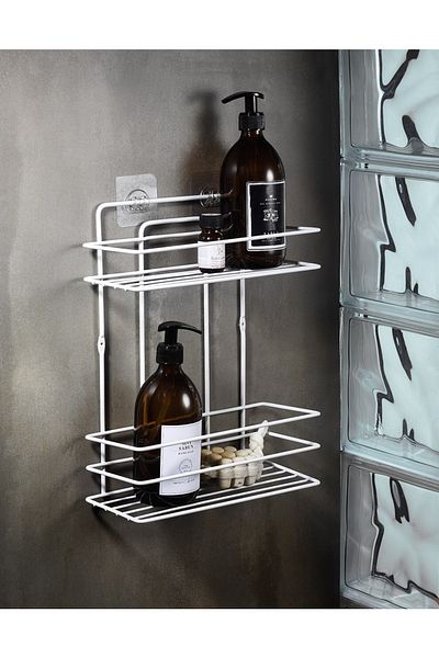 Sas Haus Lifetime Stainless Wall Adhesive 2 Layer Bathroom Flat Shampoo Holder Organizer White Tş-02
