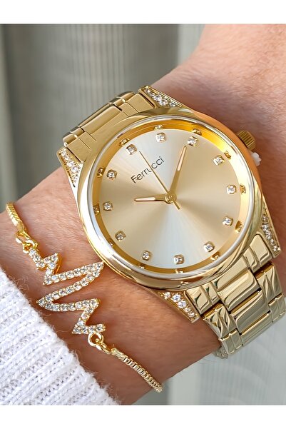 Ferrucci Altın Renk Taşlı Zarif Kadın Kol Saati