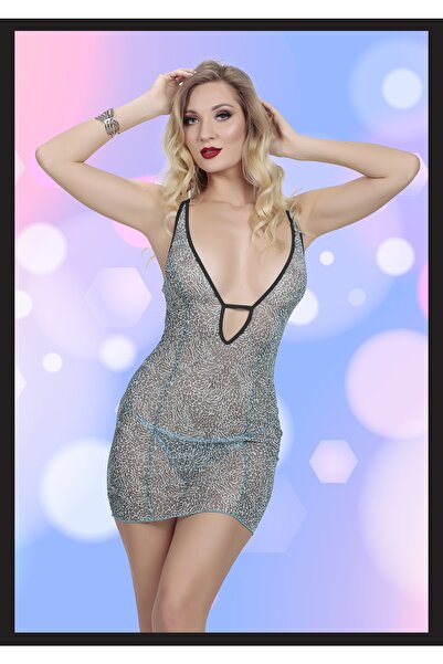 TİESSİ Women's Patterned Low-Cut Sexy Fancy Nightgown Evening Dress Special Design