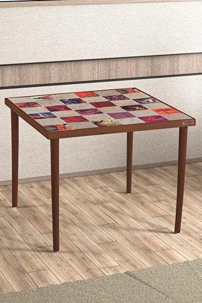 Resmo Traverten Taşlı Doğal Ağaç 62x62cm Ceviz Dekoratif Orta Sehpa