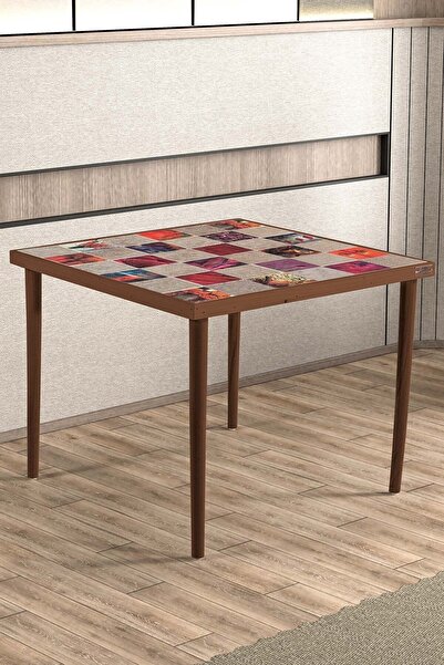 Resmo Traverten Taşlı Doğal Ağaç 62x62cm Ceviz Dekoratif Orta Sehpa