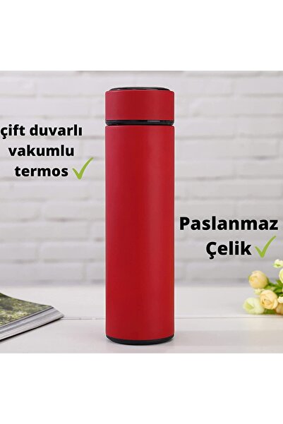 hediye Express Paslanmaz 450 Ml Dereceli Süzgeçli Paslanmaz Çelik Termos Kırmızı