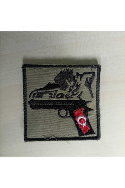 şafak25 Silah-bozkurt-bayrak Desenli Yeşil Nakış Işleme Arma Patch Peç Kumaş