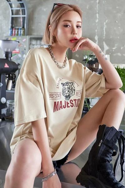 MODAGEN Women's Beige Majestic Printed Oversize T-shirt