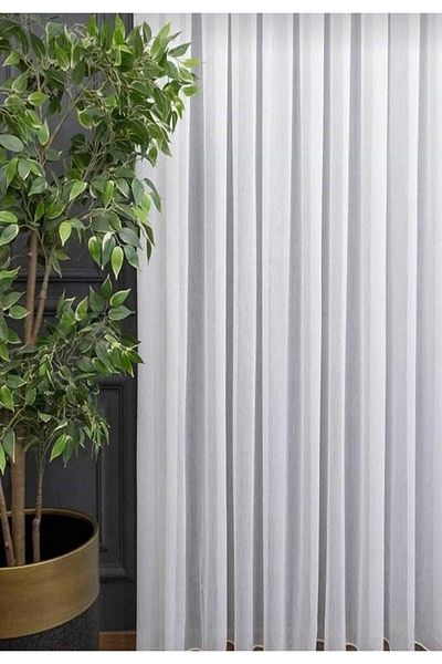 Perde Evi Bamboo Crown Slub Don'T WanT Iron Non-wrinKle Tulle Salon 1/3 PleaTed Tulle - 8024plasecru