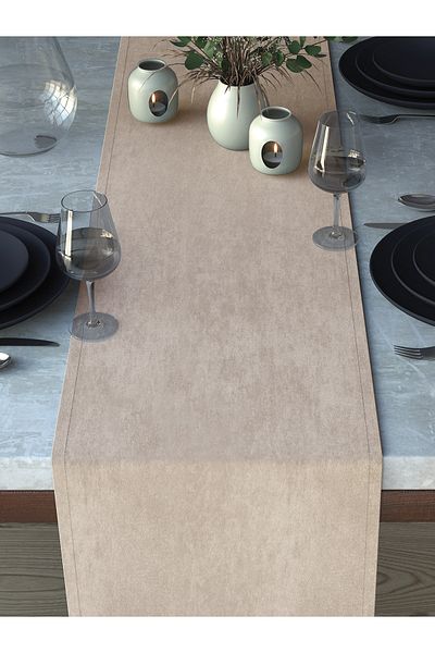 Demor Home Velvet Textured Almond Paste Color Runner