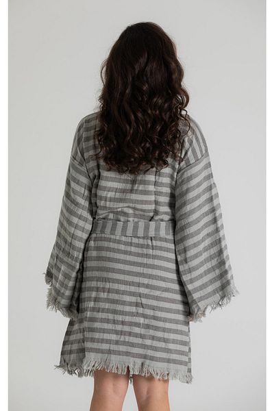 RUBYSTARS Ash Gray Striped 100% Cotton Comfortable Cut Tassel Detail Bathrobe&caftan
