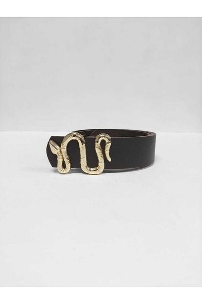 Kemerix Γυναικεία Bitter Brown ζώνη με 100% γνήσιο δέρμα Snake Gold πόρπη