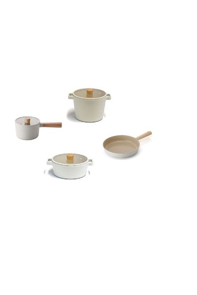 NEOFLAM Fika Döküm 7 Prc Beige Pot & Pan Set