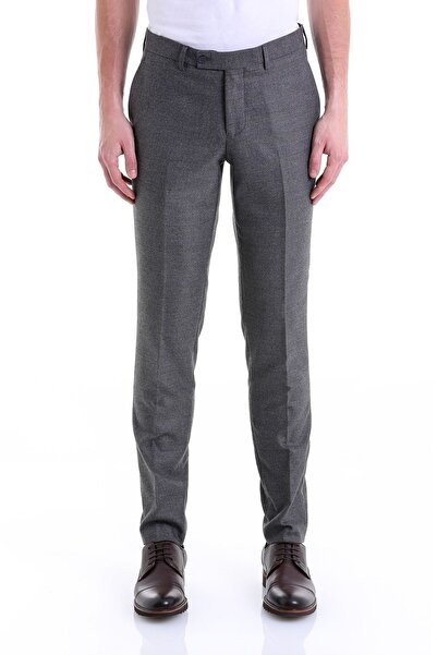 Hatemoğlu Gri Regular Fit Kareli Yandan Cep Kumaş Pantolon